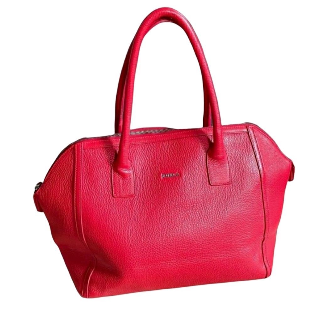 Furla Rare Cherry Red Shoulder Handbag Red Pebble Soft Leather Satchel